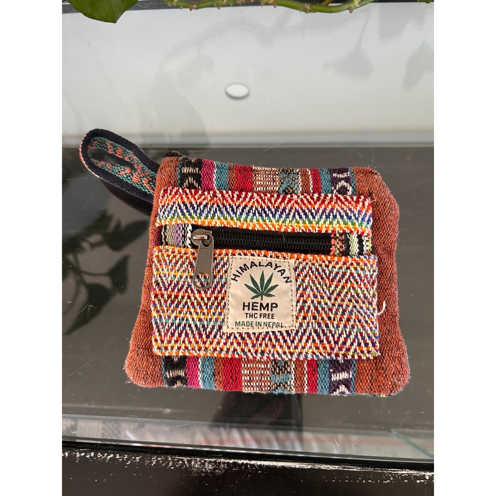 Himalayan Hemp Small Coin Purse Wallet Woven Nepal Boho Wristlet Multicolor